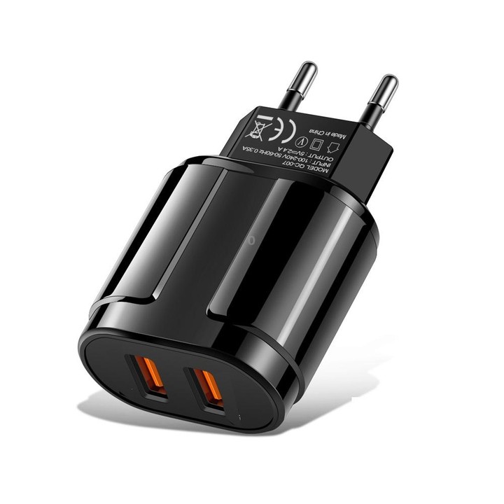 Portable Dual USB Mobile Phone Tablet Universal Charging Head Travel Charger, EU Plug(Black)
