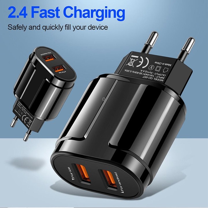 Portable Dual USB Mobile Phone Tablet Universal Charging Head Travel Charger, EU Plug(Black)