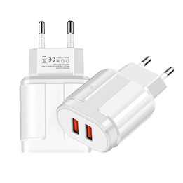 Portable Dual USB Mobile Phone Tablet Universal Charging Head Travel Charger, EU Plug(White)