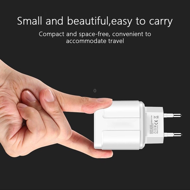 Portable Dual USB Mobile Phone Tablet Universal Charging Head Travel Charger, EU Plug(White)