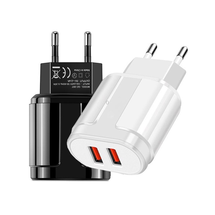 Portable Dual USB Mobile Phone Tablet Universal Charging Head Travel Charger, EU Plug(White)