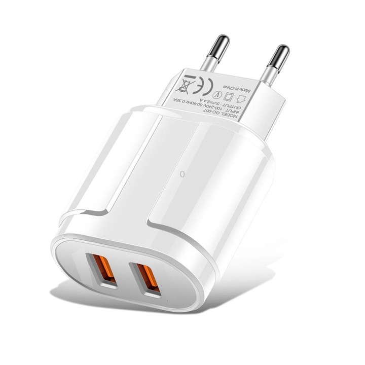 Portable Dual USB Mobile Phone Tablet Universal Charging Head Travel Charger, EU Plug(White)