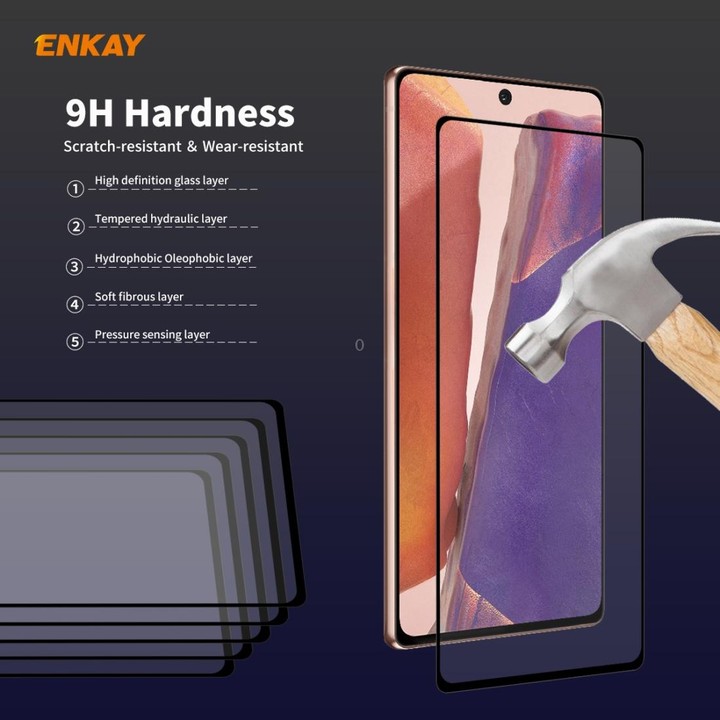 For Samsung Galaxy Note20 ENKAY Full Glue 0.2mm 9H 2.5D Tempered Glass Full Film, Support Fingerprint Unlock