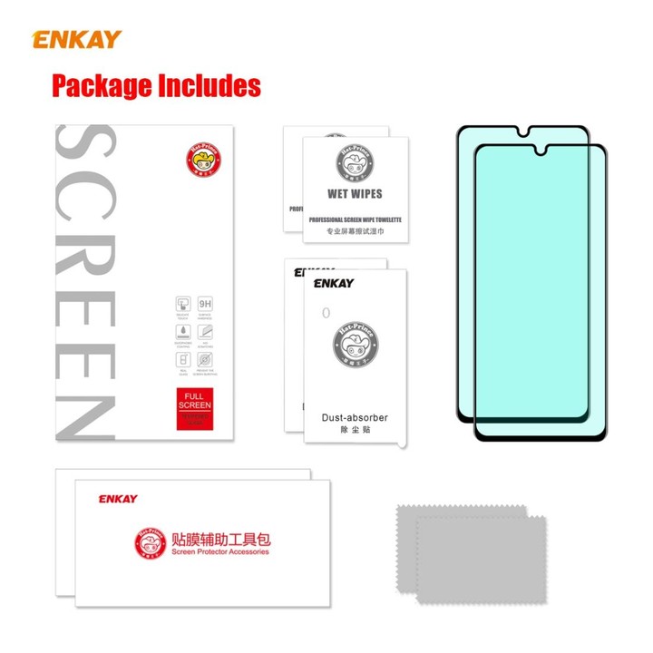 For Samsung Galaxy A31 2 PCS ENKAY Hat-Prince 0.26mm 9H 6D Curved Full Screen Eye Protection Green Film Tempered Glass Protector