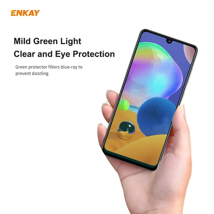 For Samsung Galaxy A31 2 PCS ENKAY Hat-Prince 0.26mm 9H 6D Curved Full Screen Eye Protection Green Film Tempered Glass Protector