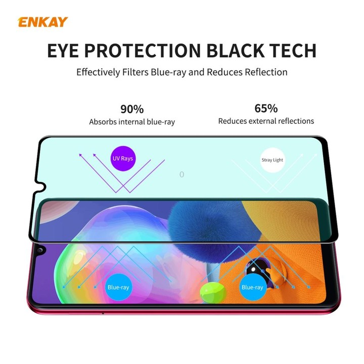 For Samsung Galaxy A31 2 PCS ENKAY Hat-Prince 0.26mm 9H 6D Curved Full Screen Eye Protection Green Film Tempered Glass Protector