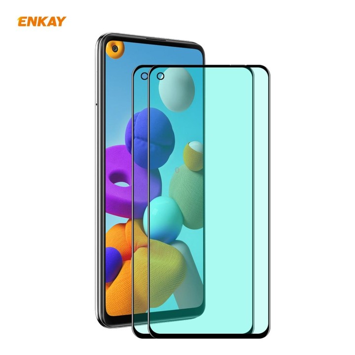 For Samsung Galaxy A21 / A21s 2 PCS ENKAY Hat-Prince 0.26mm 9H 6D Curved Full Screen Eye Protection Green Film Tempered Glass Pr
