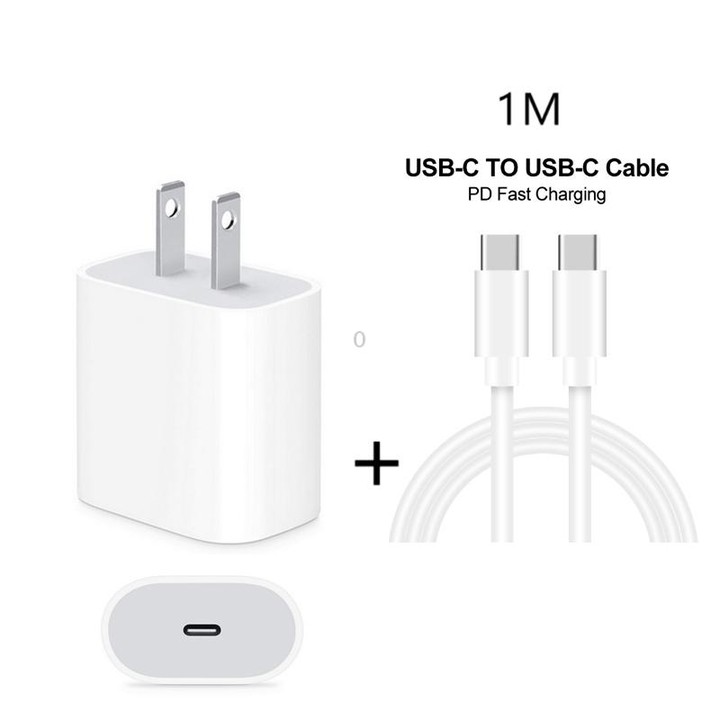 2 in 1 PD 20W Single USB-C / Type-C Port Travel Charger + 3A PD 3.0 USB-C / Type-C to USB-C / Type-C Fast Charge Data Cable Set,