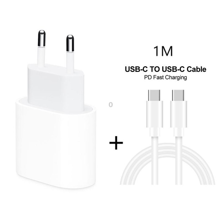 2 in 1 PD 20W Single USB-C / Type-C Port Travel Charger + 3A PD3.0 USB-C / Type-C to USB-C / Type-C Fast Charge Data Cable Set,