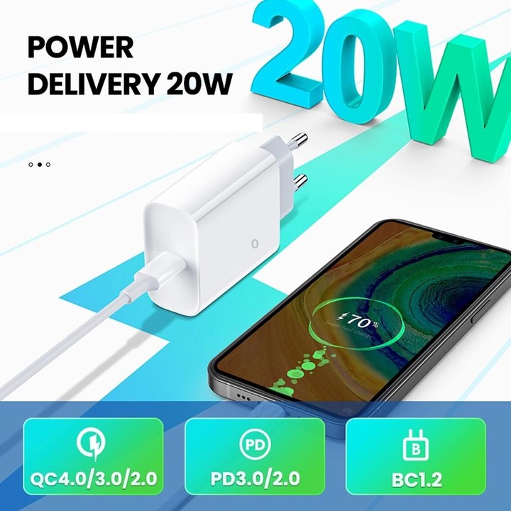 2 in 1 PD 20W Single USB-C / Type-C Port Travel Charger + 3A PD3.0 USB-C / Type-C to USB-C / Type-C Fast Charge Data Cable Set,
