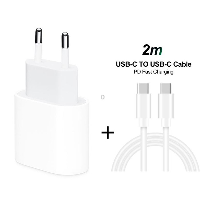 2 in 1 PD 20W Single USB-C / Type-C Port Travel Charger + 3A PD3.0 USB-C / Type-C to USB-C / Type-C Fast Charge Data Cable Set,
