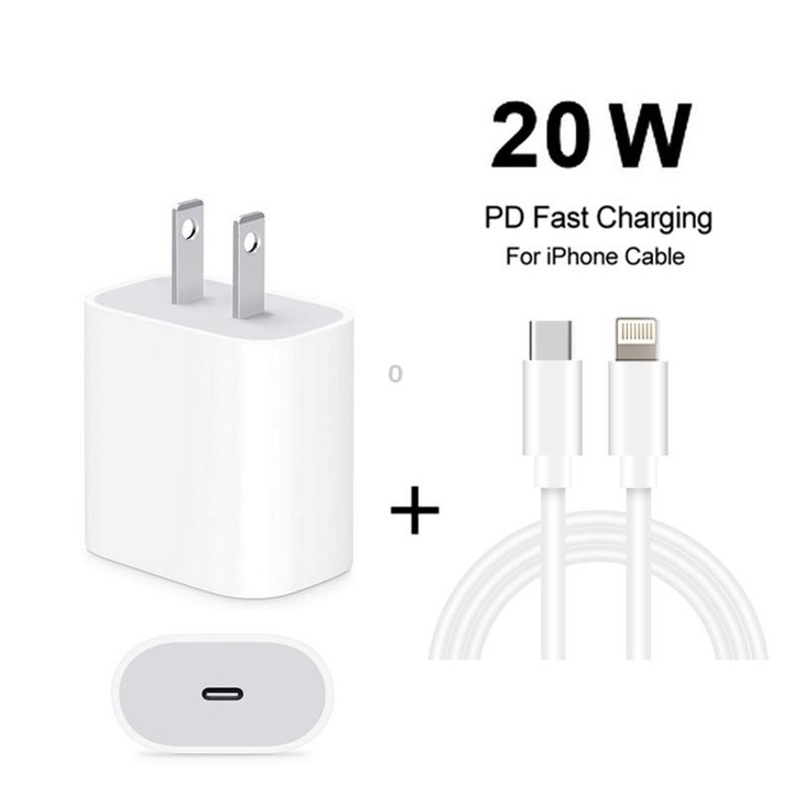 2 in 1 PD 20W Single USB-C / Type-C Port Travel Charger + 3A PD3.0 USB-C / Type-C to 8 Pin Fast Charge Data Cable Set, Cable Len