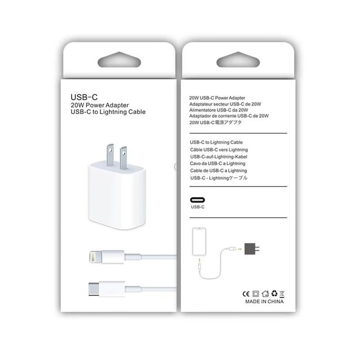 2 in 1 PD 20W Single USB-C / Type-C Port Travel Charger + 3A PD3.0 USB-C / Type-C to 8 Pin Fast Charge Data Cable Set, Cable Len