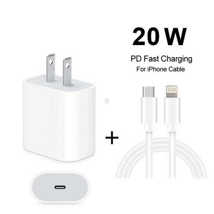 2 in 1 PD 20W Single USB-C / Type-C Port Travel Charger + 3A PD3.0 USB-C / Type-C to 8 Pin Fast Charge Data Cable Set, Cable Len