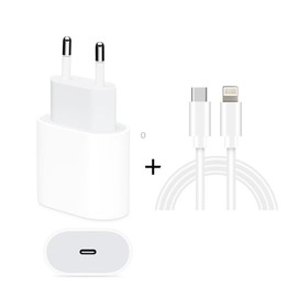 2 in 1 PD 20W Single USB-C / Type-C Port Travel Charger + 3A PD3.0 USB-C / Type-C to 8 Pin Fast Charge Data Cable Set, Cable Len