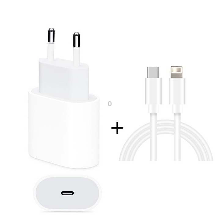 2 in 1 PD 20W Single USB-C / Type-C Port Travel Charger + 3A PD3.0 USB-C / Type-C to 8 Pin Fast Charge Data Cable Set, Cable Len