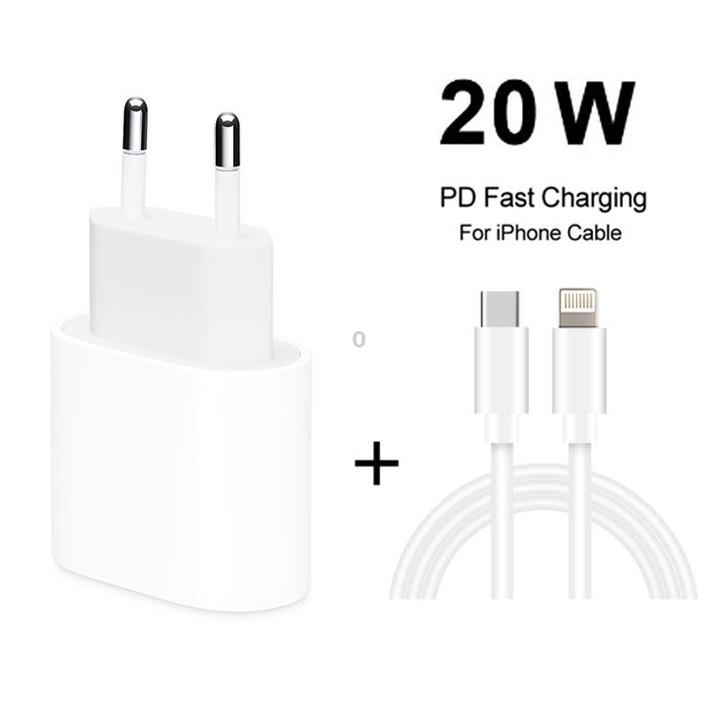 2 in 1 PD 20W Single USB-C / Type-C Port Travel Charger + 3A PD3.0 USB-C / Type-C to 8 Pin Fast Charge Data Cable Set, Cable Len