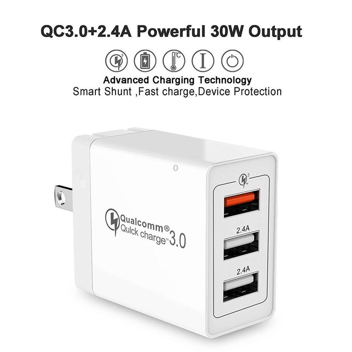 SDC-30W 30W QC 3.0 USB + 2.4A Dual USB 2.0 Ports Mobile Phone Tablet PC Universal Quick Charger Travel Charger, US Plug