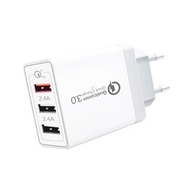 SDC-30W 30W QC 3.0 USB + 2.4A Dual USB 2.0 Ports Mobile Phone Tablet PC Universal Quick Charger Travel Charger, EU Plug