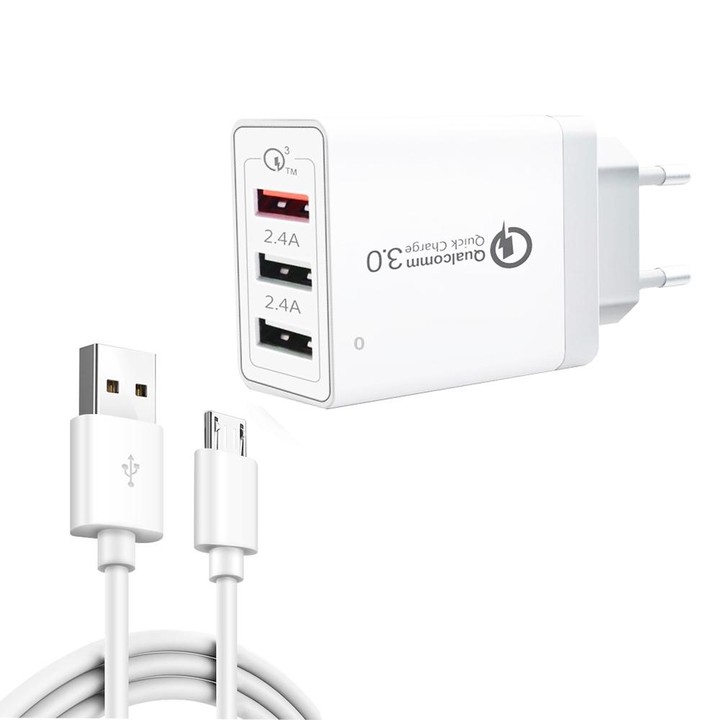 SDC-30W 2 in 1 USB to Micro USB Data Cable + 30W QC 3.0 USB + 2.4A Dual USB 2.0 Ports Mobile Phone Tablet PC Universal Quick Cha