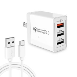 SDC-30W 2 in 1 USB to USB-C / Type-C Data Cable + 30W QC 3.0 USB + 2.4A Dual USB 2.0 Ports Mobile Phone Tablet PC Universal Quic