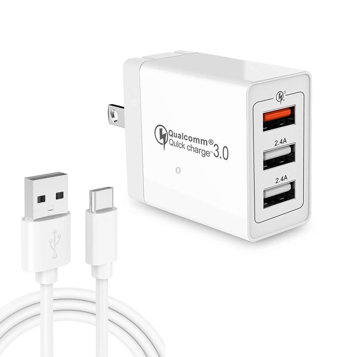SDC-30W 2 in 1 USB to USB-C / Type-C Data Cable + 30W QC 3.0 USB + 2.4A Dual USB 2.0 Ports Mobile Phone Tablet PC Universal Quic
