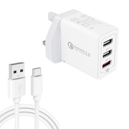 SDC-30W 2 in 1 USB to USB-C / Type-C Data Cable + 30W QC 3.0 USB + 2.4A Dual USB 2.0 Ports Mobile Phone Tablet PC Universal Quic