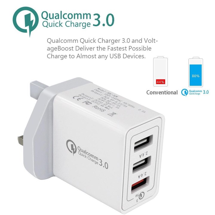 SDC-30W 2 in 1 USB to 8 Pin Data Cable + 30W QC 3.0 USB + 2.4A Dual USB 2.0 Ports Mobile Phone Tablet PC Universal Quick Charger