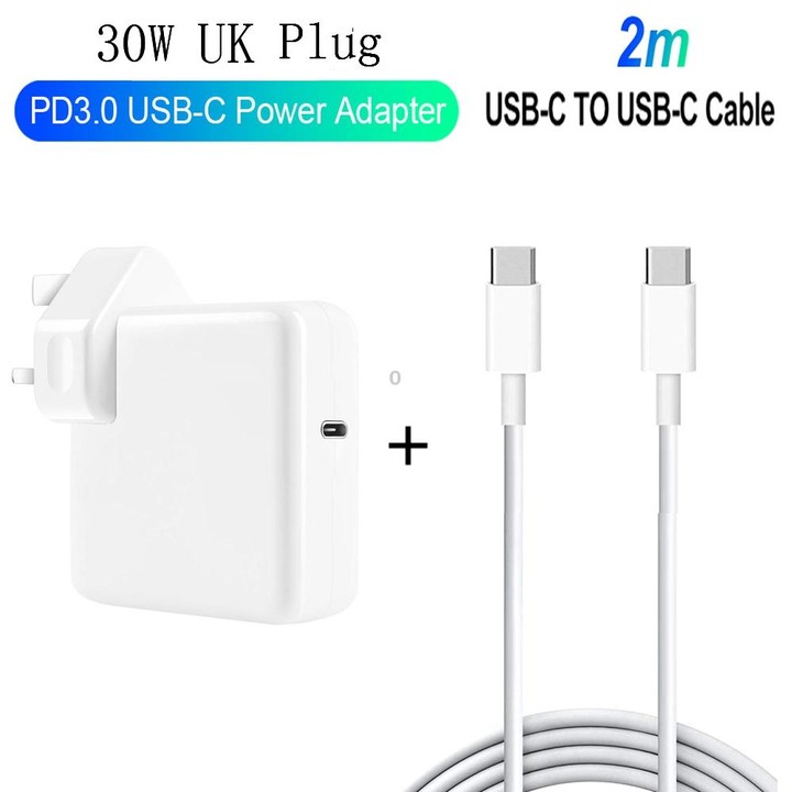 2 in 1 PD 30W USB-C / Type-C + 3A PD 3.0 USB-C / Type-C to USB-C / Type-C Fast Charge Data Cable Set, Cable Length: 2m, UK Plug
