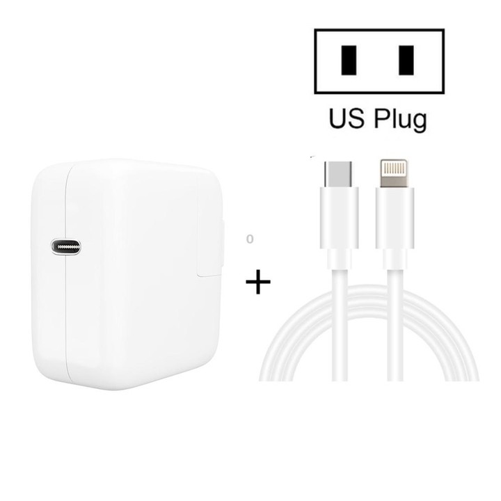 2 in 1 PD3.0 30W USB-C / Type-C Travel Charger with Detachable Foot + PD3.0 3A USB-C / Type-C to 8 Pin Fast Charge Data Cable Se