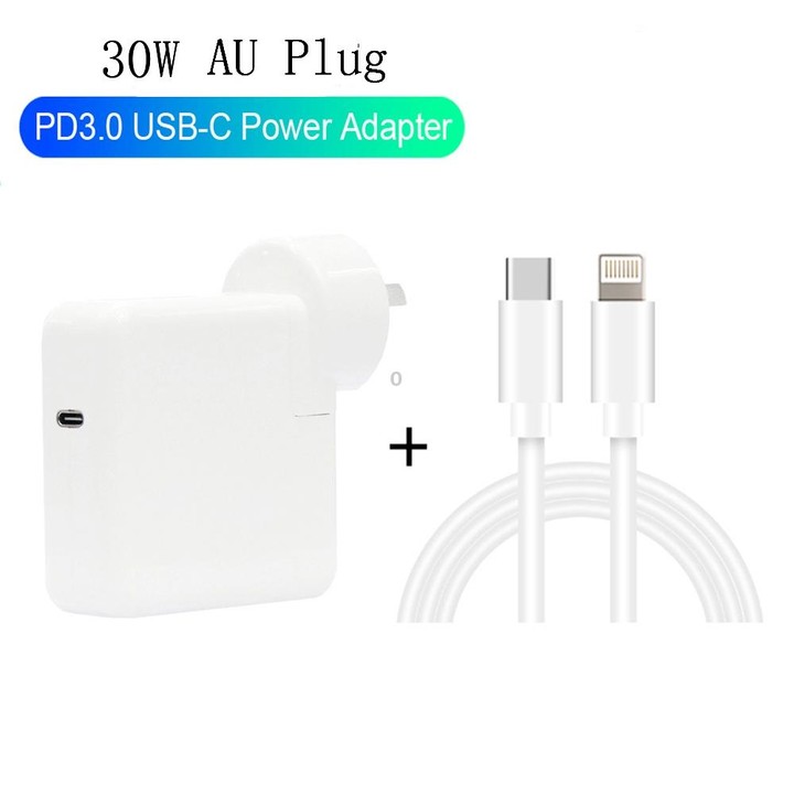2 in 1 PD3.0 30W USB-C / Type-C Travel Charger with Detachable Foot + PD3.0 3A USB-C / Type-C to 8 Pin Fast Charge Data Cable Se