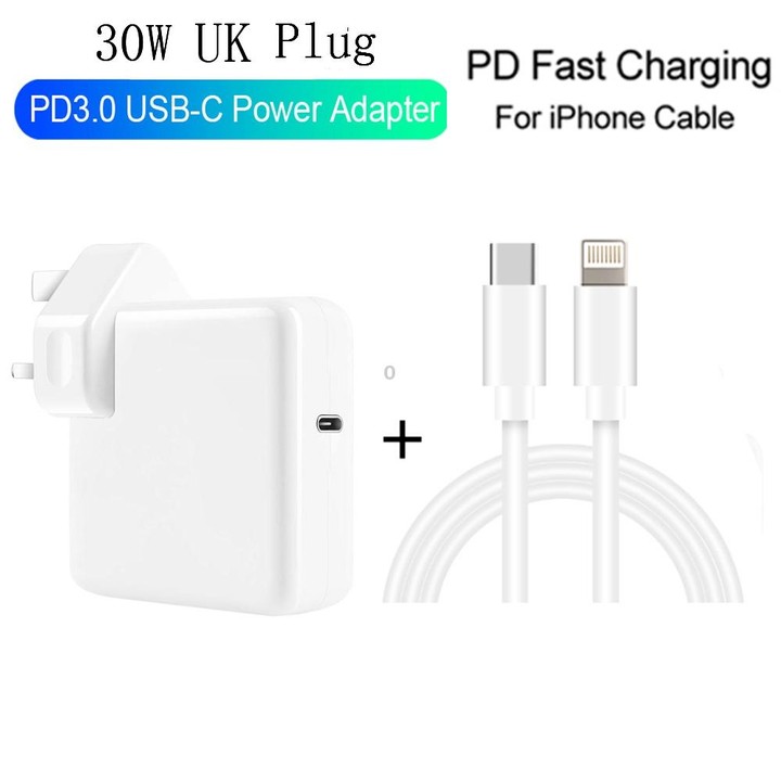 2 in 1 PD3.0 30W USB-C / Type-C Travel Charger with Detachable Foot + PD3.0 3A USB-C / Type-C to 8 Pin Fast Charge Data Cable Se
