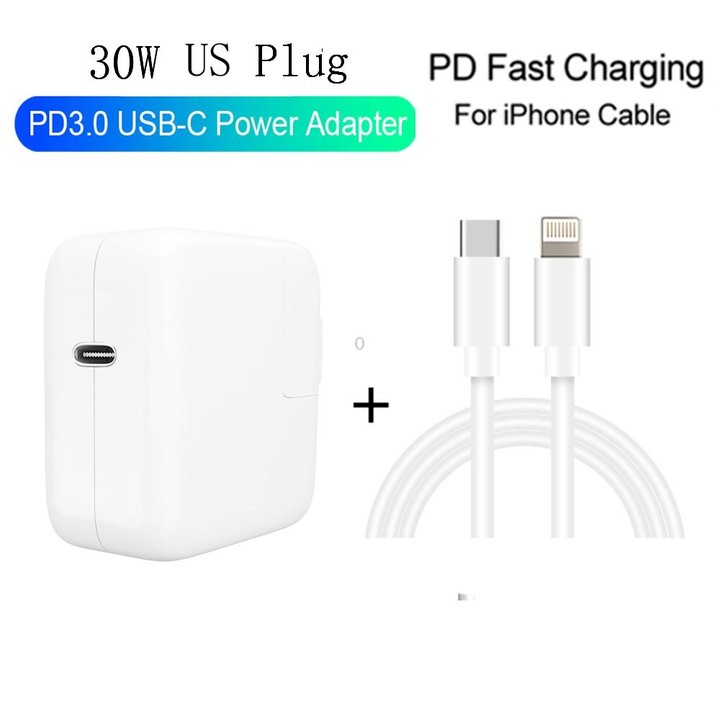 2 in 1 PD3.0 30W USB-C / Type-C Travel Charger with Detachable Foot + PD3.0 3A USB-C / Type-C to 8 Pin Fast Charge Data Cable Se