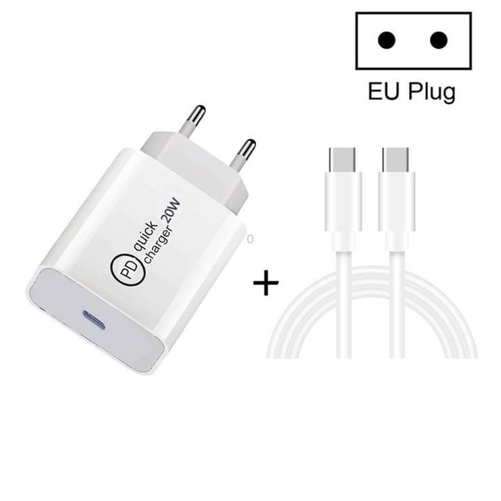 SDC-20W 2 in 1 PD 20W USB-C / Type-C Travel Charger + 3A PD 3.0 USB-C / Type-C to USB-C / Type-C Fast Charge Data Cable Set, Cab