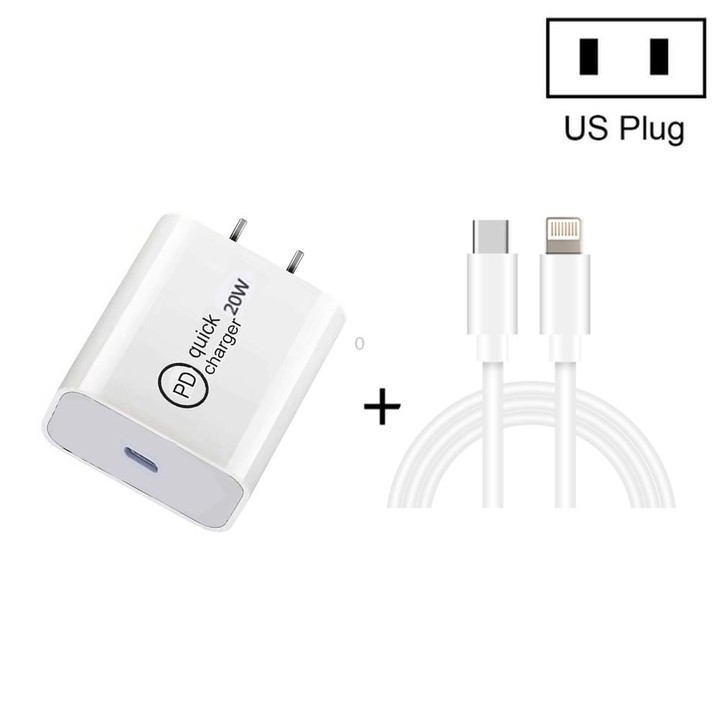 SDC-20W 2 in 1 PD 20W USB-C / Type-C Travel Charger + 3A PD3.0 USB-C / Type-C to 8 Pin Fast Charge Data Cable Set, Cable Length: