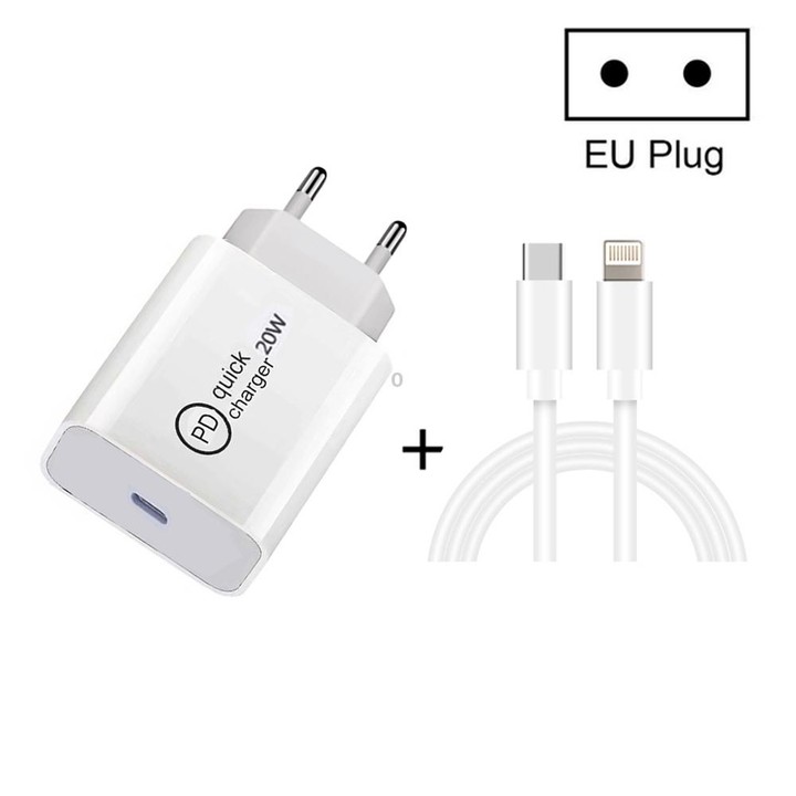 SDC-20W 2 in 1 PD 20W USB-C / Type-C Travel Charger + 3A PD3.0 USB-C / Type-C to 8 Pin Fast Charge Data Cable Set, Cable Length:
