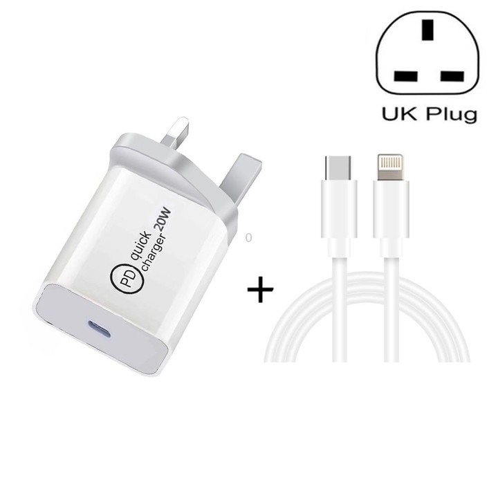 SDC-20W 2 in 1 PD 20W USB-C / Type-C Travel Charger + 3A PD3.0 USB-C / Type-C to 8 Pin Fast Charge Data Cable Set, Cable Length: