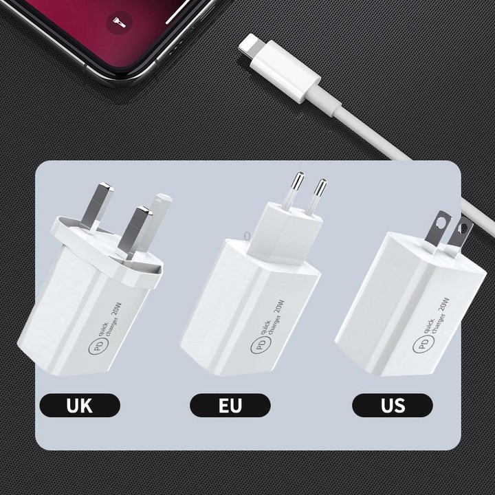 SDC-20W 2 in 1 PD 20W USB-C / Type-C Travel Charger + 3A PD3.0 USB-C / Type-C to 8 Pin Fast Charge Data Cable Set, Cable Length: