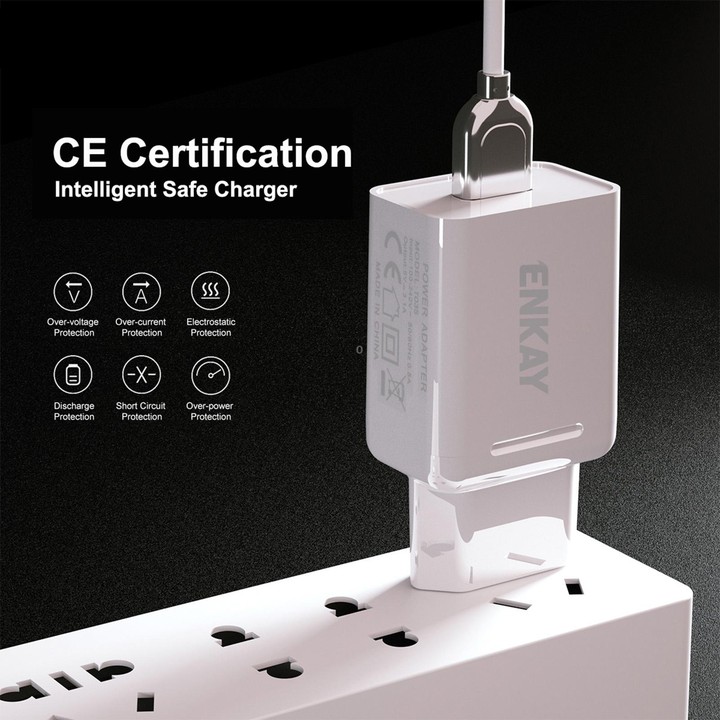 ENKAY Hat-Prince T003-1 10.5W 2.1A Dual USB Travel Charger Power Adapter for Huawei / Xiaomi / Samsung, EU Plug