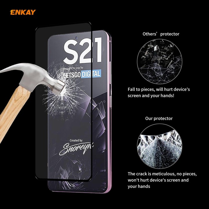 For Samsung Galaxy S21 5G 1pc ENKAY Hat-Prince Full Glue 0.26mm 9H 2.5D Tempered Glass Full Coverage Film Support Fingerprint Un
