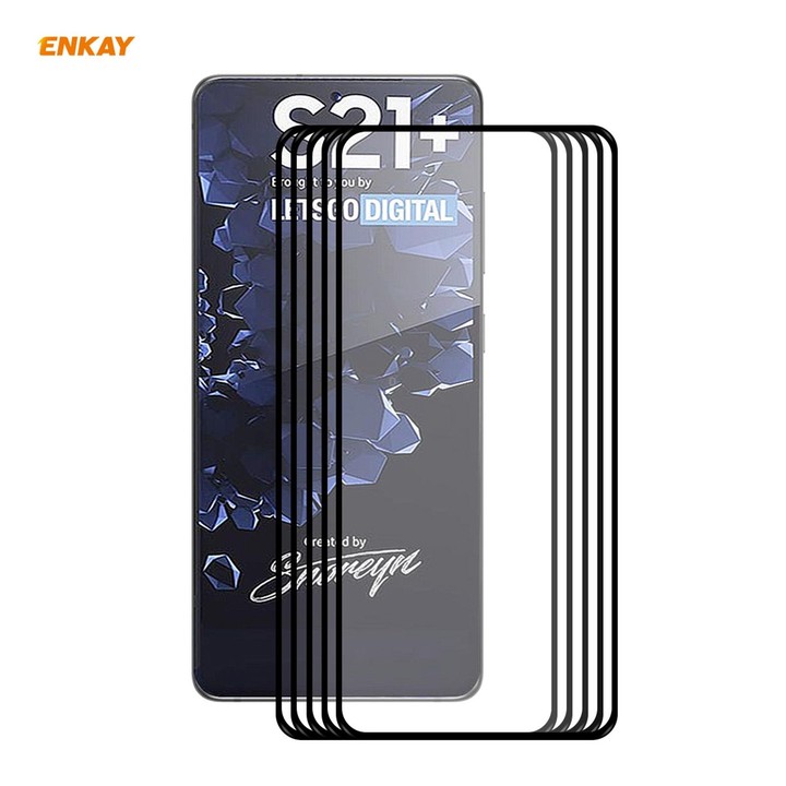 For Samsung Galaxy S21+ 5G 5pcs ENKAY Hat-Prince Full Glue 0.26mm 9H 2.5D Tempered Glass Full Coverage Film Support Fingerprint