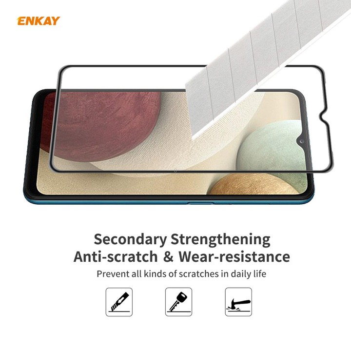 For Samsung Galaxy A12 2 PCS ENKAY Hat-Prince Anti-drop Full Glue Tempered Glass Full Screen Film Anti-fall Protector