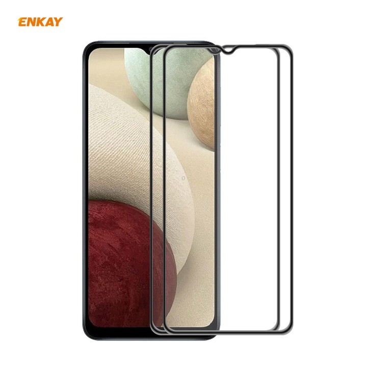 For Samsung Galaxy A12 2 PCS ENKAY Hat-Prince Anti-drop Full Glue Tempered Glass Full Screen Film Anti-fall Protector