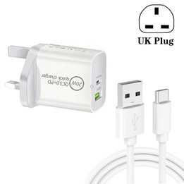 SDC-20WA+C 20W PD 3.0 + QC 3.0 USB Dual Fast Charging Universal Travel Charger with USB to Type-C / USB-C Fast Charging Data Cab