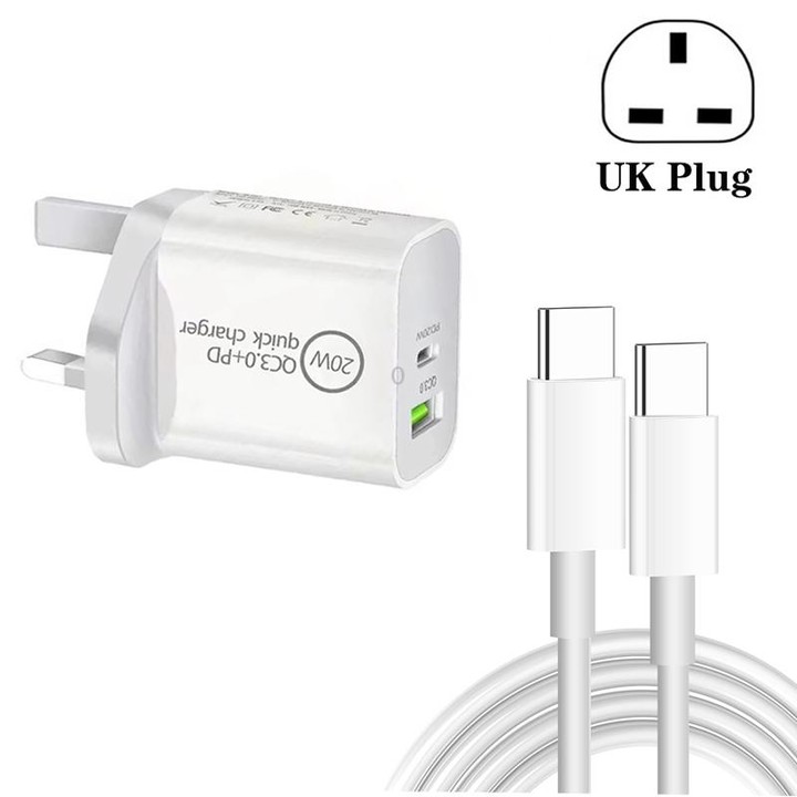 SDC-20WA+C 20W PD 3.0 + QC 3.0 USB Dual Port Fast Charging Universal Travel Charger with Type-C / USB-C to Type-C / USB-C Fast C