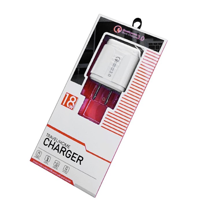 LZ-023 18W QC3.0 USB Portable Travel Charger + 3A USB to Type-C Data Cable, US Plug(White)