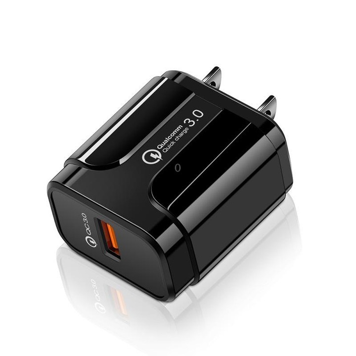LZ-023 18W QC 3.0 USB Portable Travel Charger + 3A USB to Micro USB Data Cable, US Plug(Black)
