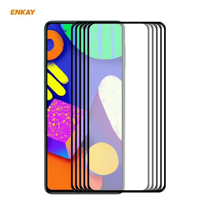 For Samsung Galaxy F62 5 PCS ENKAY Hat-Prince Full Glue 0.26mm 9H 2.5D Tempered Glass Full Coverage Film