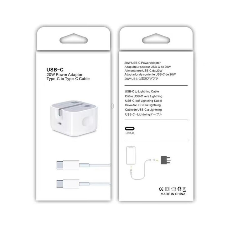 A2344 20W PD 3.0 Type-C / USB-C Folding Travel Charger + USB-C / Type-C to Type-C Fast Charging Data Cable Set, UK Plug, Length: