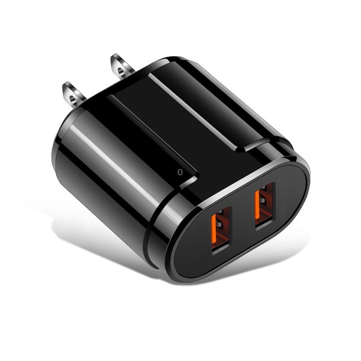 Dual USB Portable Travel Charger + 1 Meter USB to Type-C Data Cable, US Plug(Black)